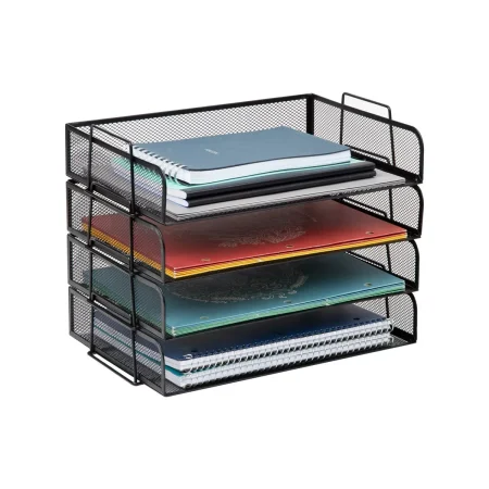 tackable Paper Tray, Desktop Organizer, File Storage, Office, Metal Mesh, 14"L x 9.75"W x 11.25"H, 4pc., Black