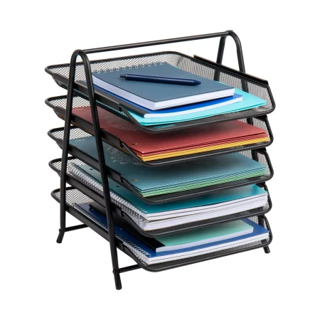 5-Tier Paper Tray, Desktop Organizer, File Storage, Office, Metal Mesh, 11.75"L x 14"W x 14.5"H, Black