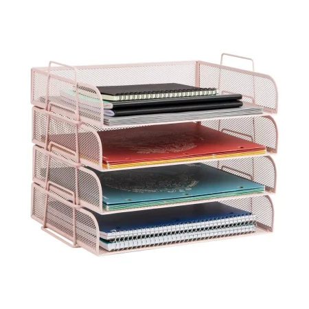 Stackable Paper Tray Metal Mesh Pink