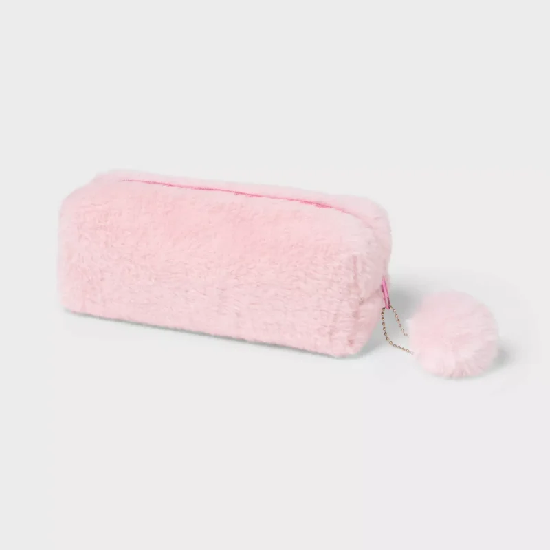 Pencil Pouch Pink Faux Fur